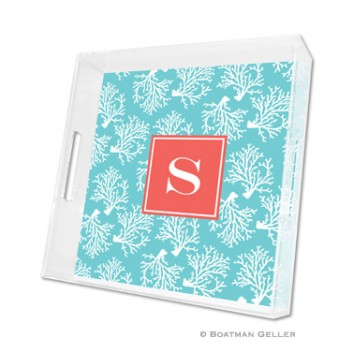 Lucite Tray – Coral Repeat Teal 1 Lucite Tray - Coral Repeat Teal